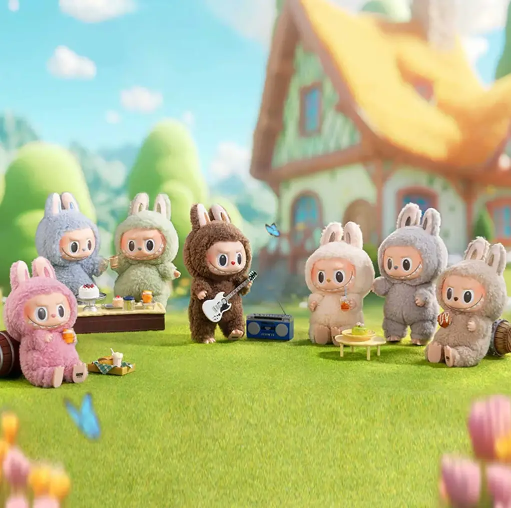 Labubu and friends celebrating together, showing a variety of scenes