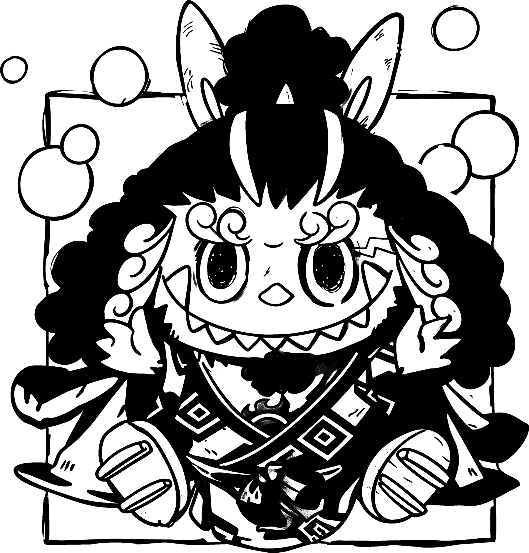 Labubu dressed as Sanji from One Piece, line art for coloring